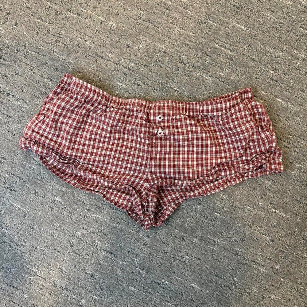 Vintage y2k style ultra low rise red plaid gingham mini/ micro sleep shorts